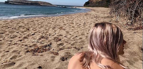  Blonde cutie takes a cum load on her belly after public sex on a beach - Eva Elfie